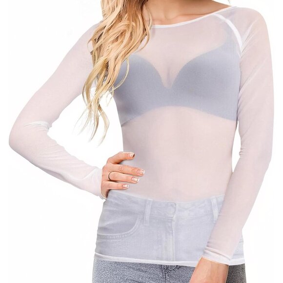 ✨Women White Sheer Mesh Fishnet Tops Stylish and Sensational Blouses for Fashion - Picture 1 of 6